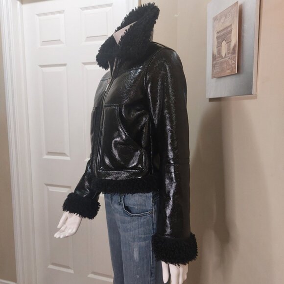 Topshop Black Faux Patent Leather Aviator Jacket - Picture 5 of 13